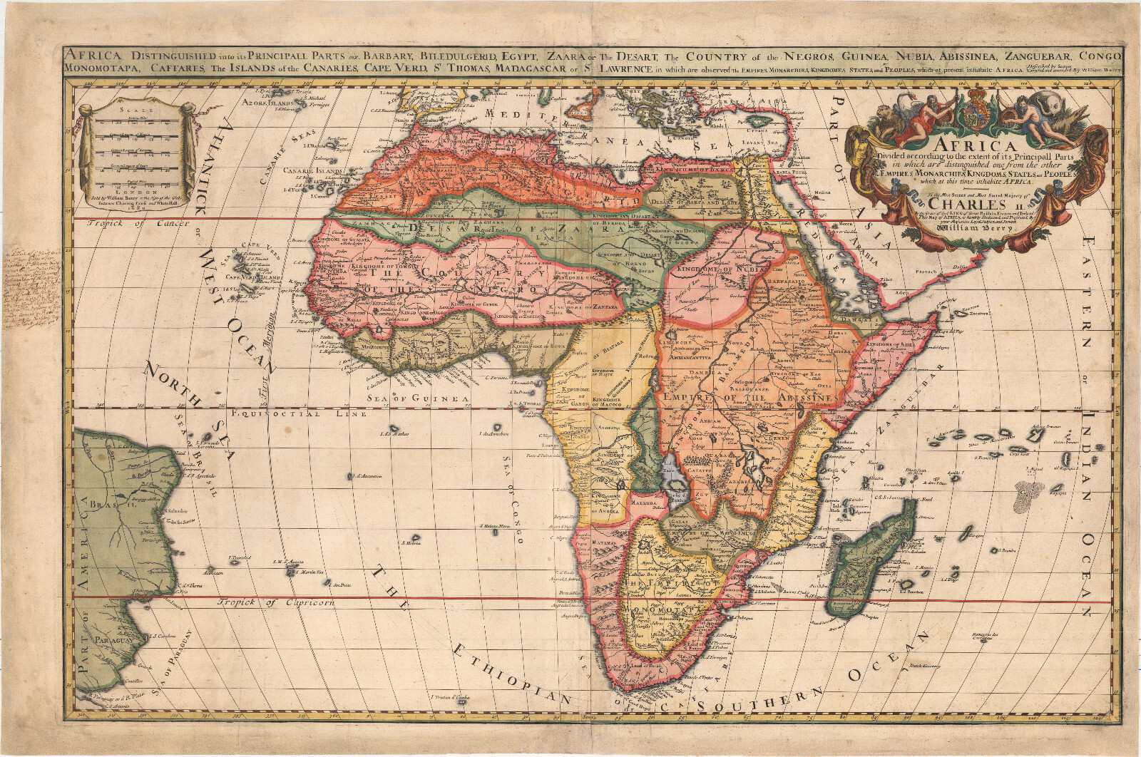 1680 William Berry Map of Africa w/ Period Handwritten Annotations