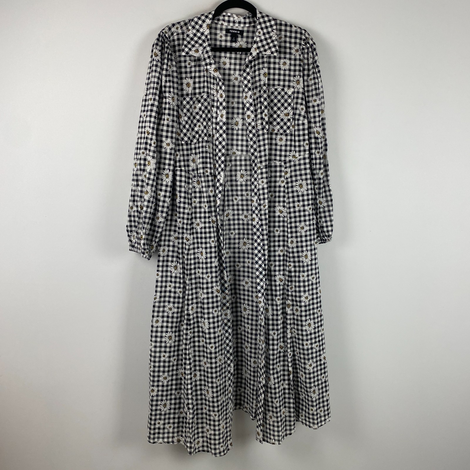 Torrid Kimono Duster Size 2X Cotton Daisies Black White Gingham Plaid Floral