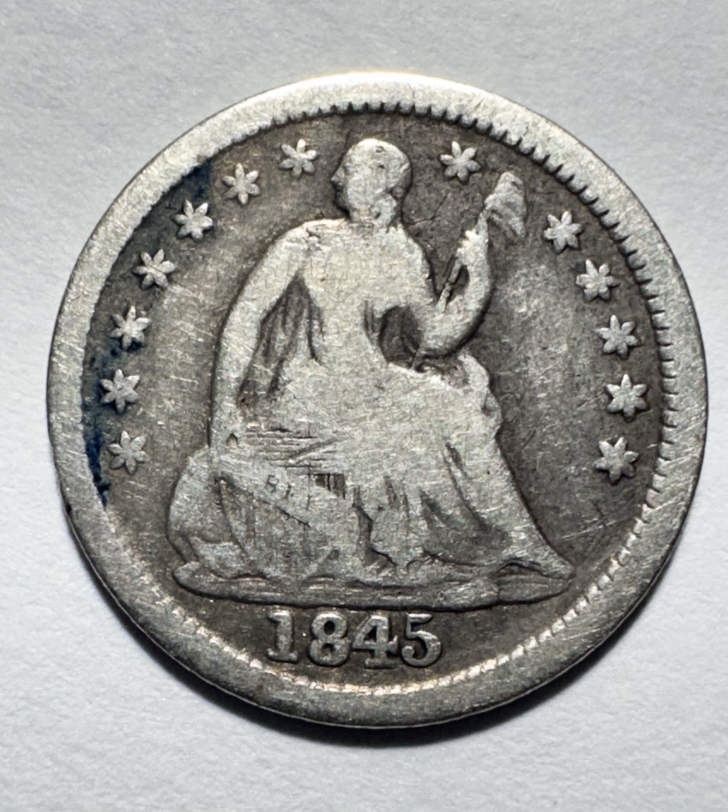 1845 Liberty Seated Half Dime Silver Coin Earlier Date -1756 1845 Liberty Seated Half Dime Silver Coin Earlier Date -1756