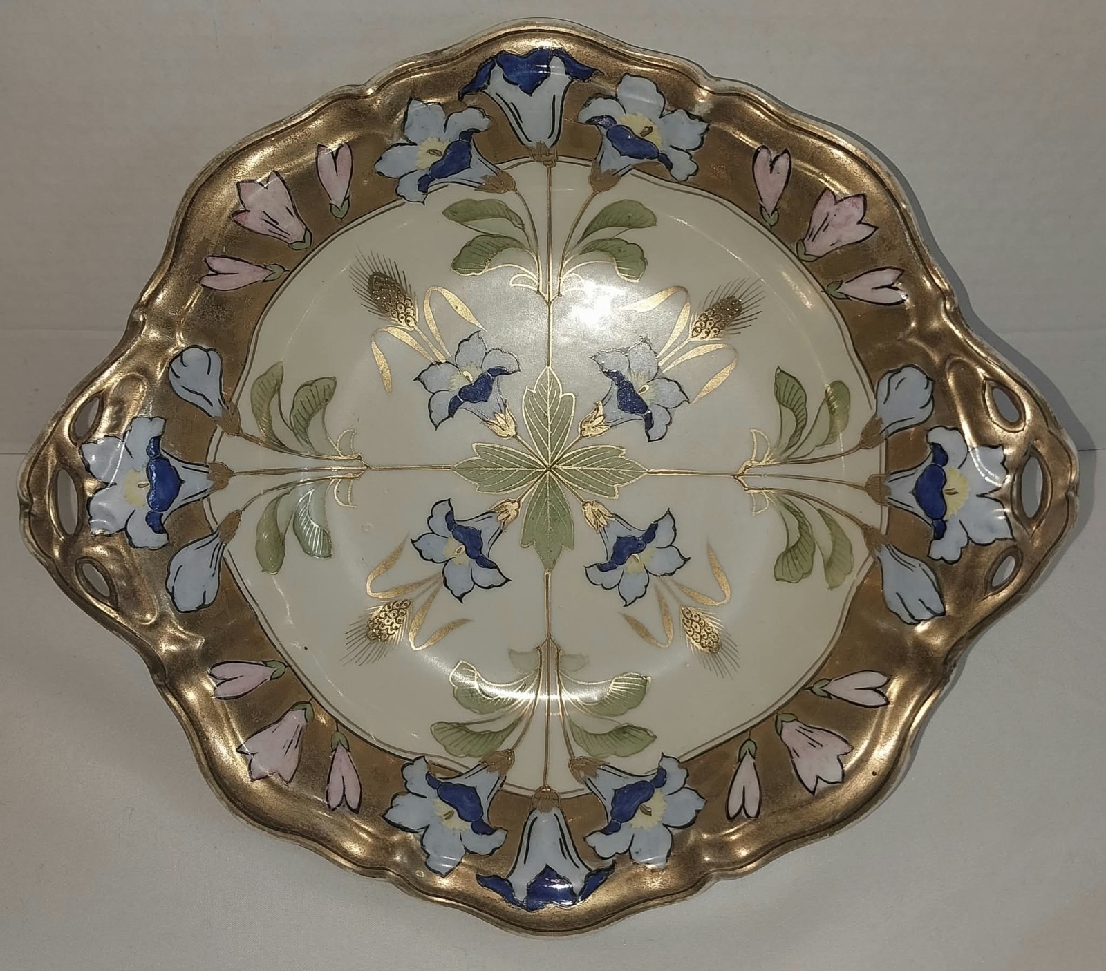 Antique Noritake Hand Painted Plate Tray M Wreath Made in Japan Art Nouveau Gold Antique Noritake Hand Painted Plate Tray M Wreath Made in Japan Art Nouveau Gold