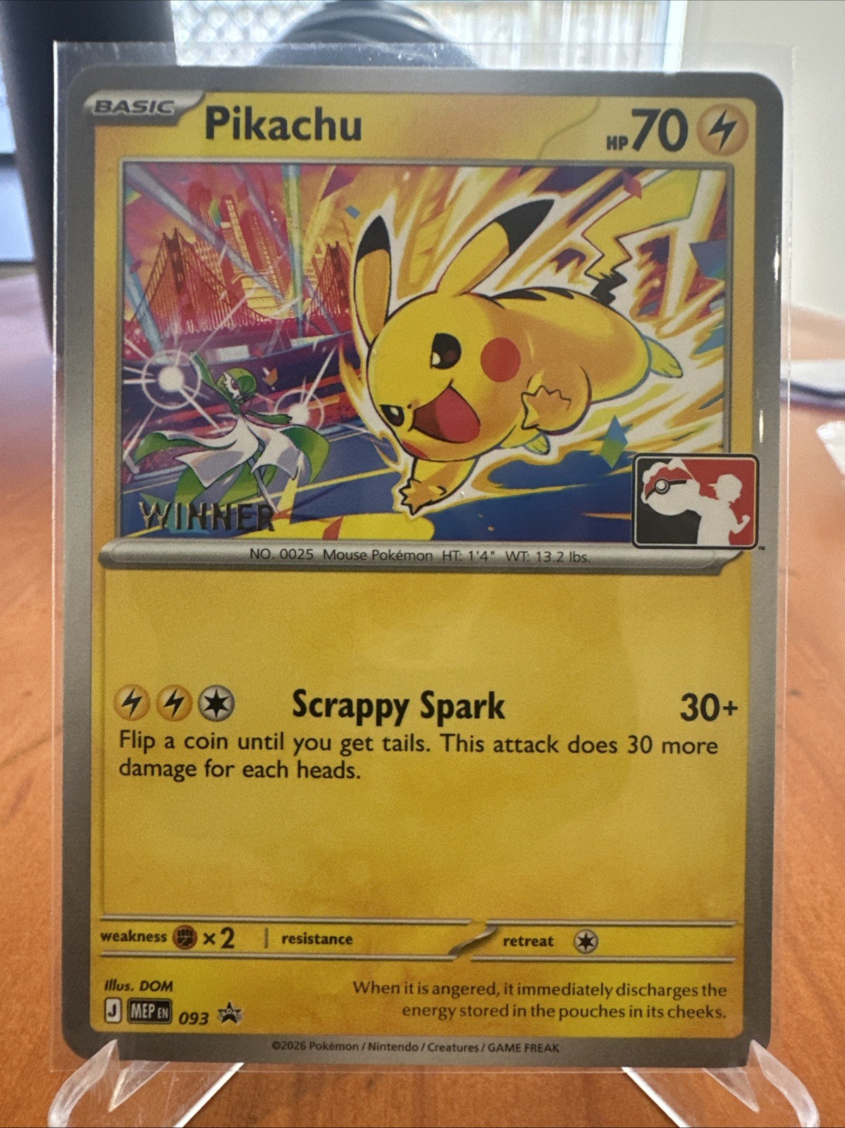 Pikachu MEP 093 WINNER stamped Pokemon Worlds 2026 Play Prize Stamp NM Pikachu MEP 093 WINNER stamped Pokemon Worlds 2026 Play Prize Stamp NM