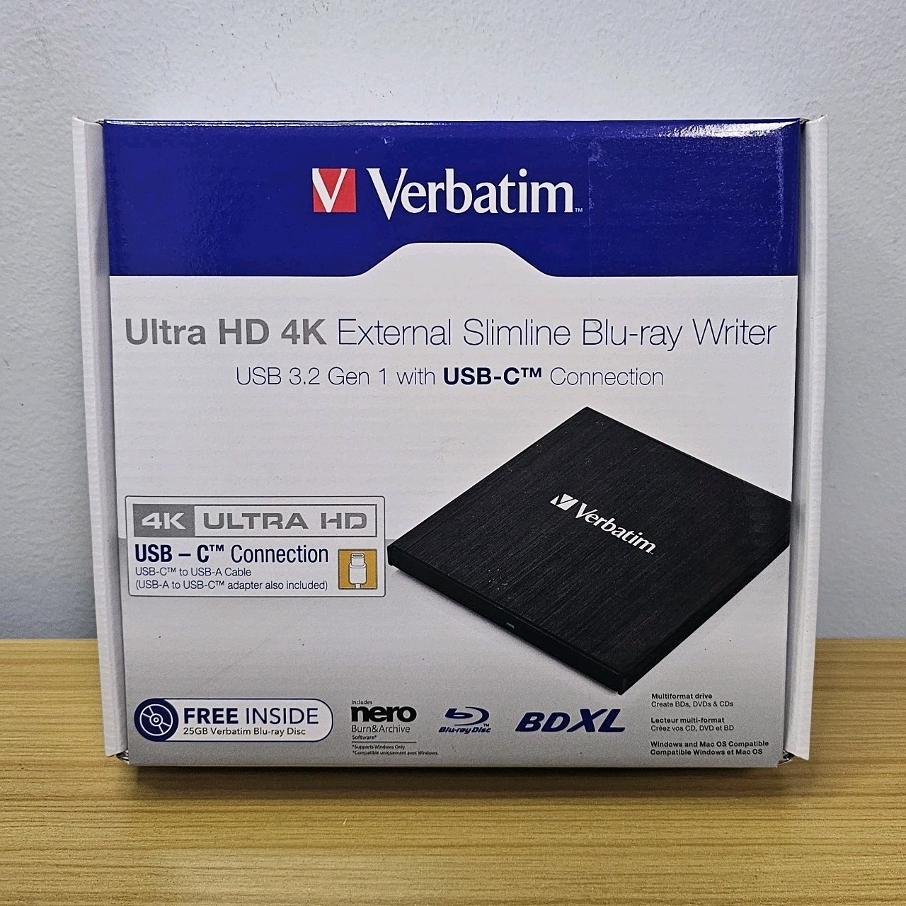 Verbatim Ultra HD 4K CD DVD Blu-ray Writer USB 3.2 GEN 1 USB-C Connect, Slimline Verbatim Ultra HD 4K CD DVD Blu-ray Writer USB 3.2 GEN 1 USB-C Connect, Slimline