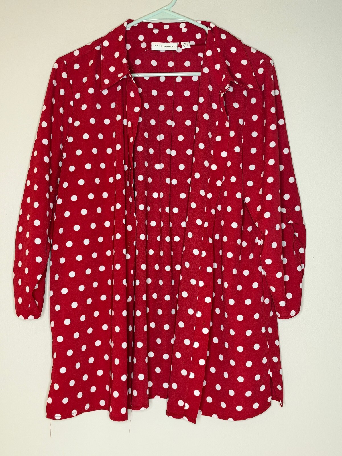 Susan Graver Red White Polka Dot Sleeve Tunic Top Susan Graver Red White Polka Dot Sleeve Tunic Top