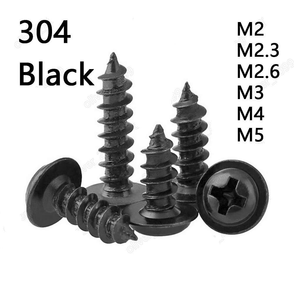 Black 304 Stainless Steel Phillips Pan Head mit Collar Self Tapping Screw M2-M5 Black 304 Stainless Steel Phillips Pan Head mit Collar Self Tapping Screw M2-M5