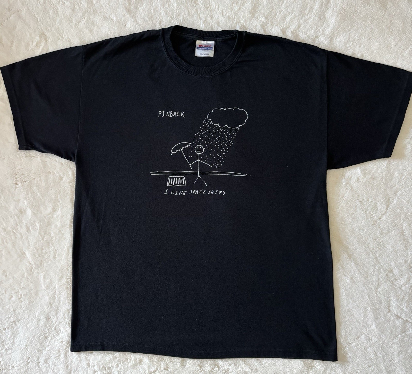 RARE VTG Pinback Band Shirt I Like Spaceships Rock Concert Tour T-Shirt Large