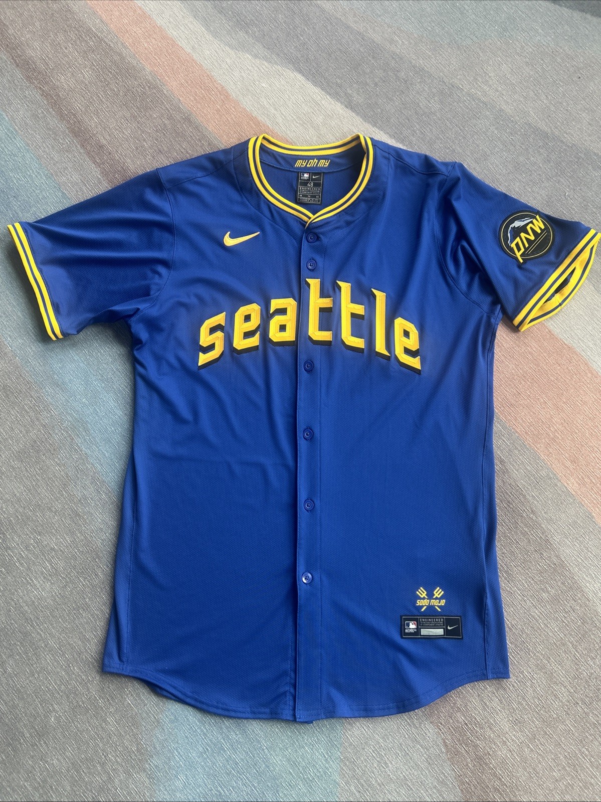 Authentic Nike MLB Seattle Mariners Elite Royal City Connect Jersey Size 48 XL