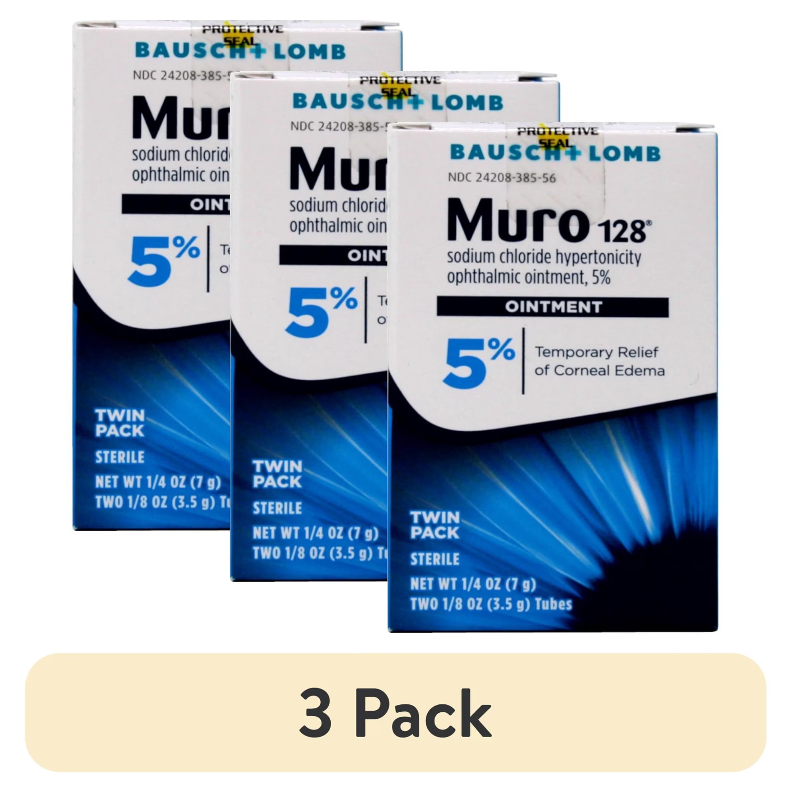 3 X Packs Of Muro 128 5% Sodium Chloride Ophthalmic Ointment Bausch + Lomb 3 X Packs Of Muro 128 5% Sodium Chloride Ophthalmic Ointment Bausch + Lomb