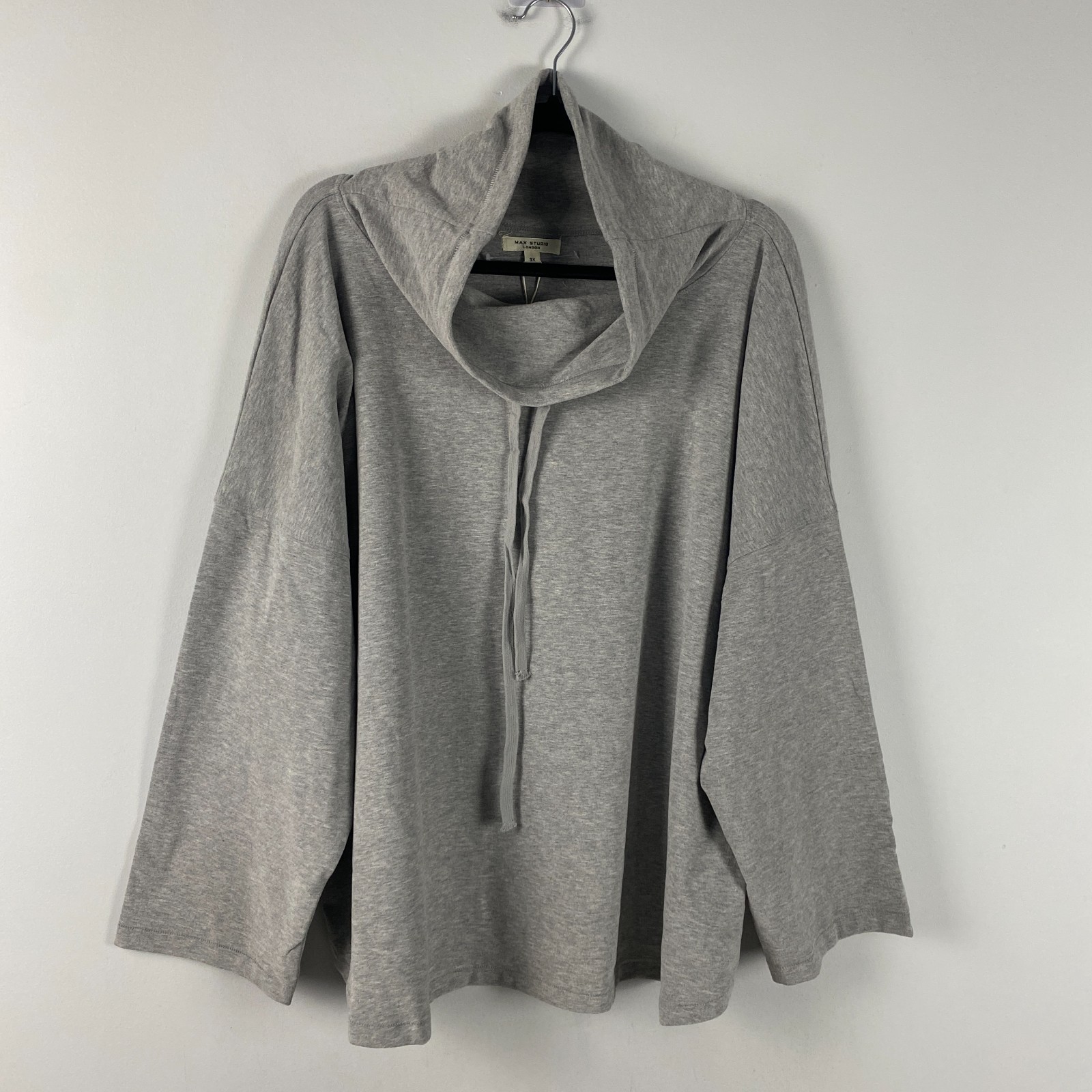 Max Studio Funnel Neck Top Size 3X Drawstring Gray Pullover