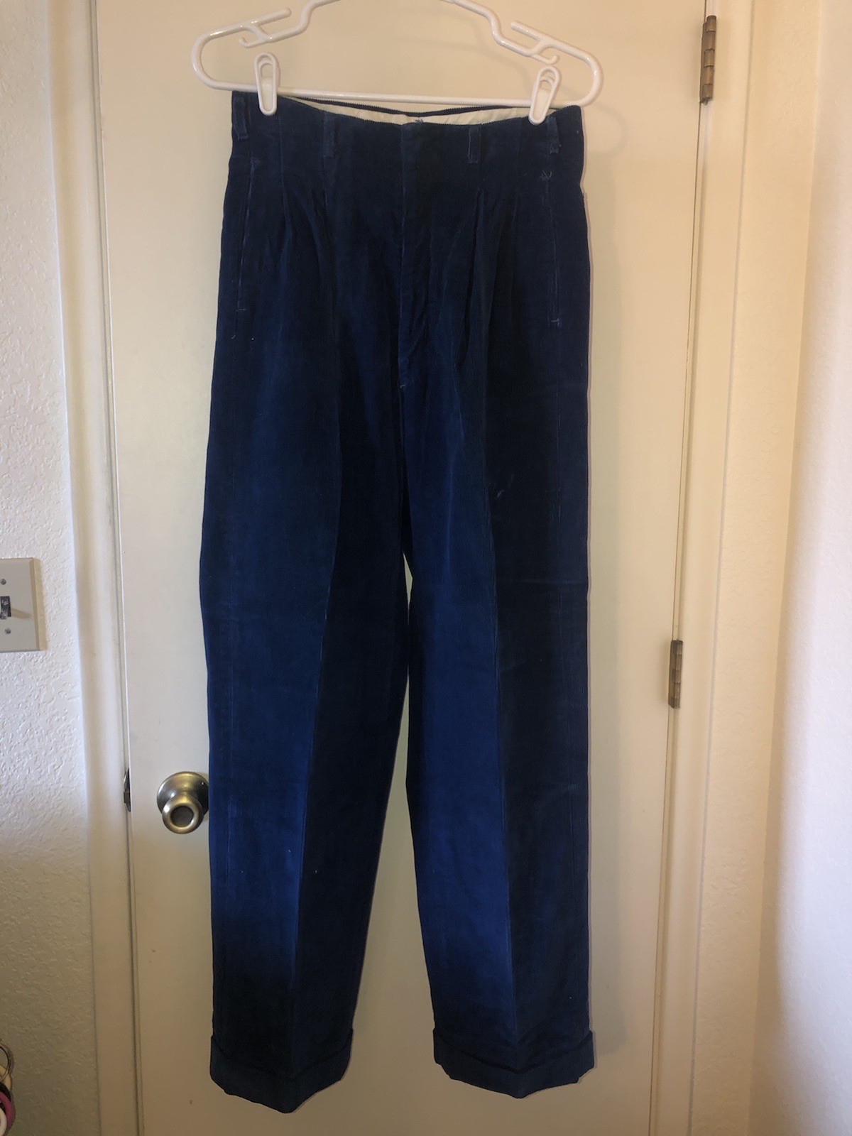 VTG 40s Drop Loop Rockabilly Blue Corduroy Wide Leg Pleated Pants 29x31 1940s VTG 40s Drop Loop Rockabilly Blue Corduroy Wide Leg Pleated Pants 29x31 1940s