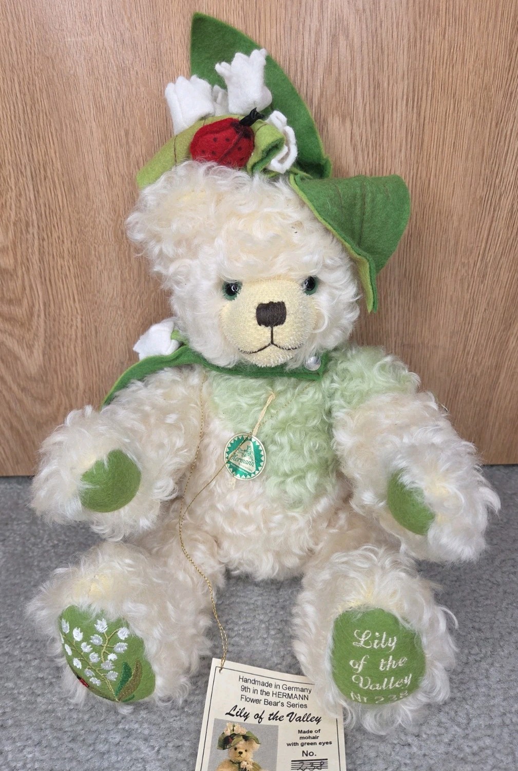 VINTAGE MOHAIR TEDDY BEAR FLOWER SERIES LILY OF THE VALLEY W GREEN EYES HERMANN VINTAGE MOHAIR TEDDY BEAR FLOWER SERIES LILY OF THE VALLEY W GREEN EYES HERMANN