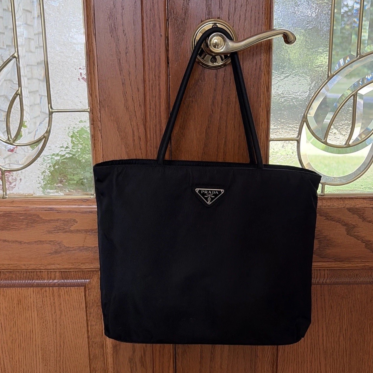 Prada Tessuto Nylon Bag Black Double Handle Prada Tessuto Nylon Bag Black Double Handle
