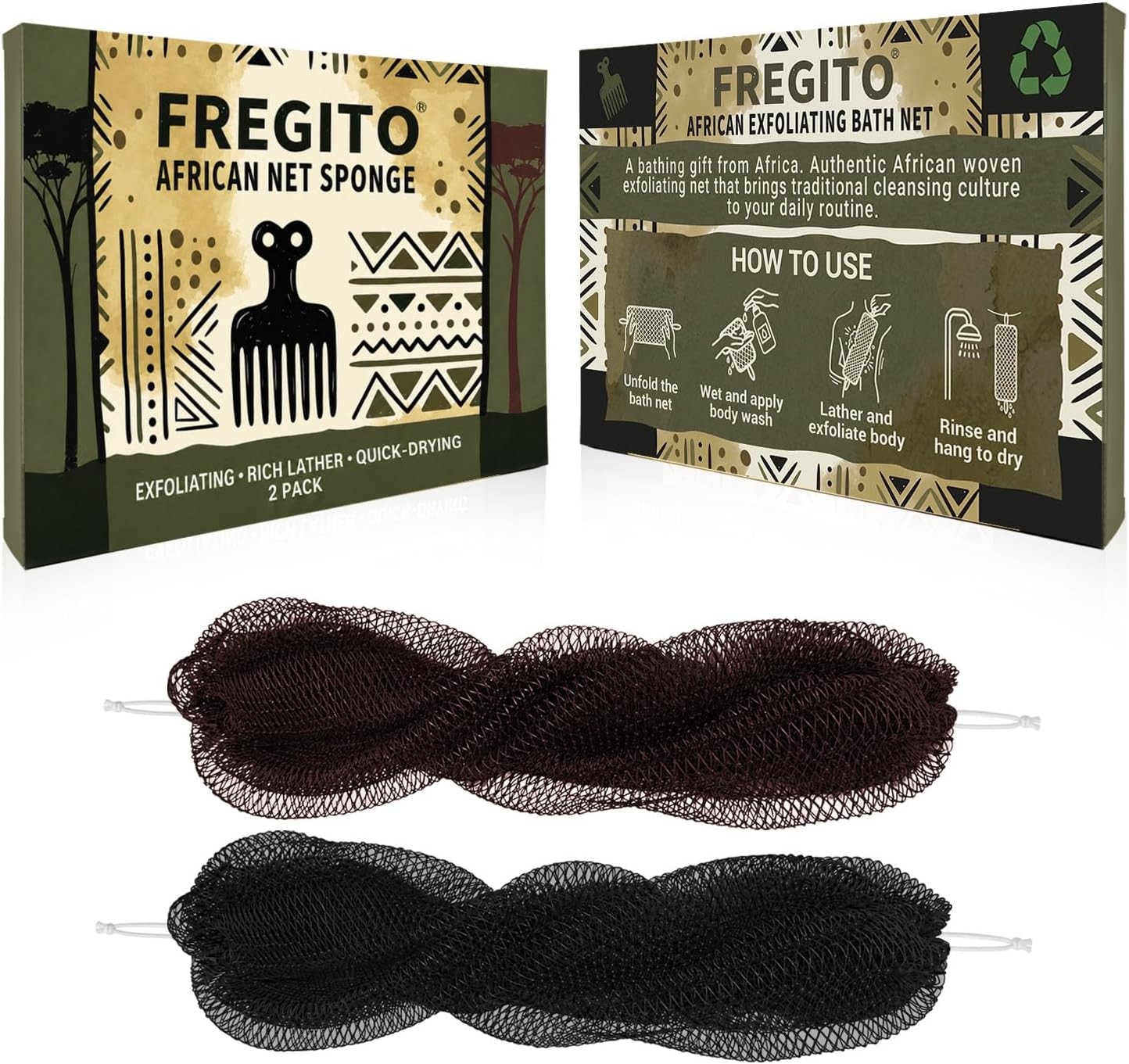 2Pcs Shower Exfoliating Bath Sponge, African Net Sponge Authentic 2Pcs Shower Exfoliating Bath Sponge, African Net Sponge Authentic