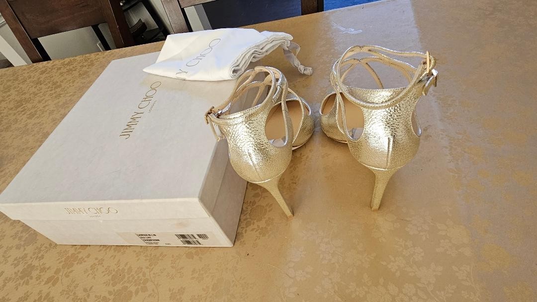 JIMMY CHOO Lancer 85/40 GLE 247 CHAMPAGNE GLITTER LEATHER JIMMY CHOO Lancer 85/40 GLE 247 CHAMPAGNE GLITTER LEATHER