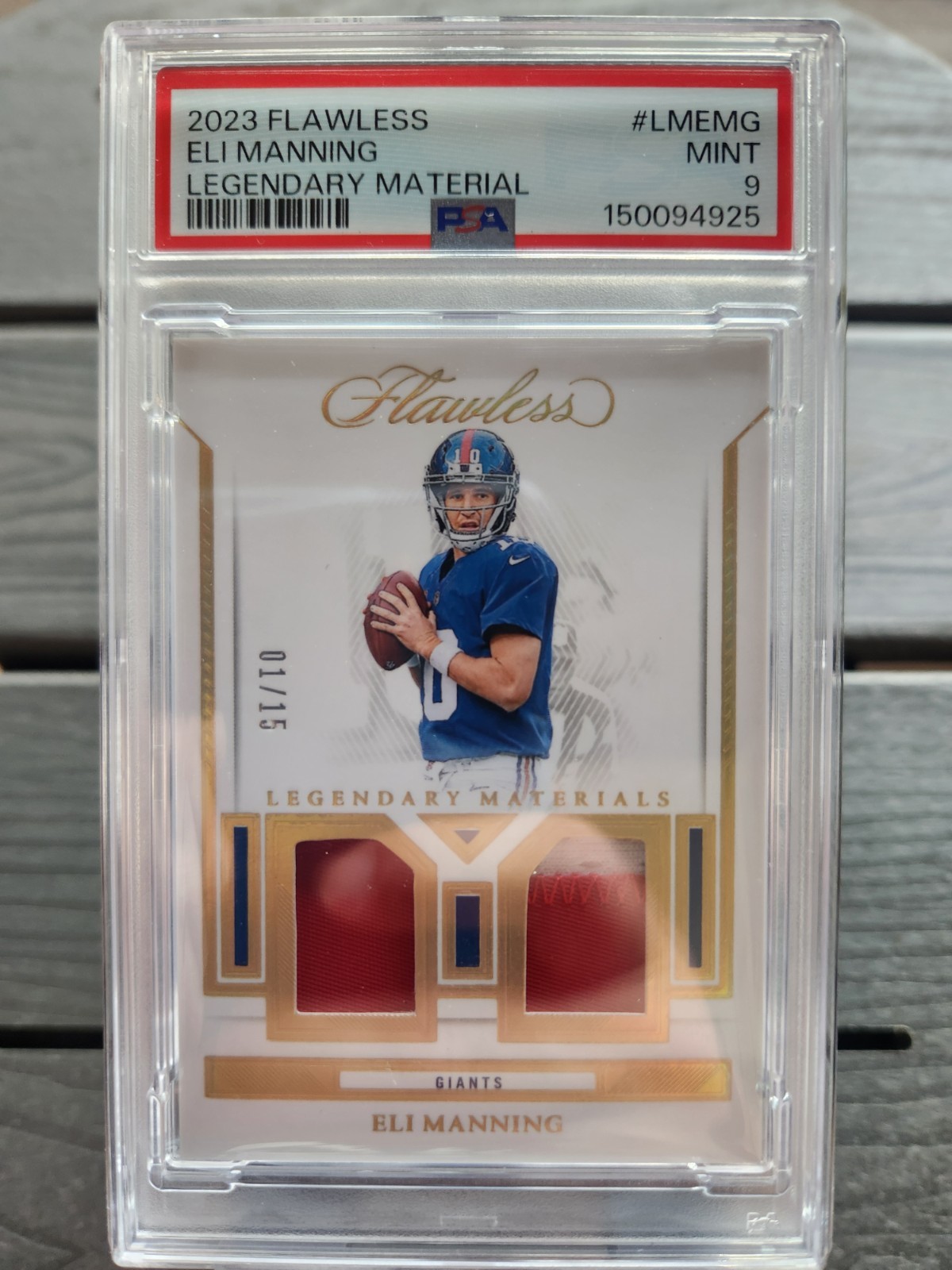 2023 Panini Flawless Eli Manning Legendary Material 1/15 Player Used NY Giants