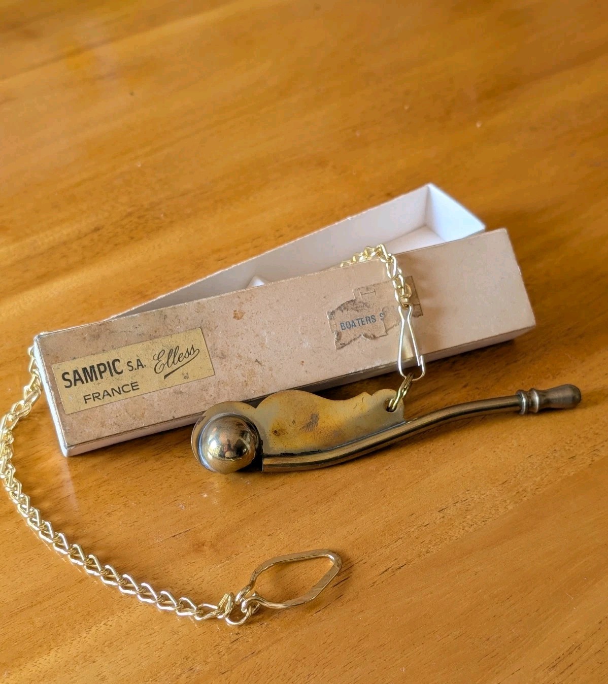 Vintage Brass Ship Boatswain Bosun\'s Pipe Whistle & Chain 4.5\ Vintage Brass Ship Boatswain Bosun\'s Pipe Whistle & Chain 4.5\