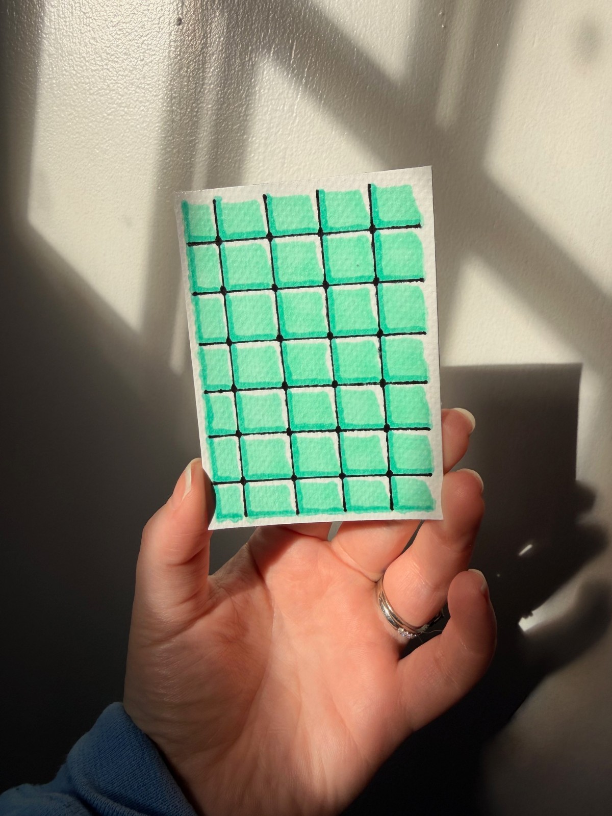 ACEO Original Art Acrylic Painting, Blue Tiles PlumRougeArt