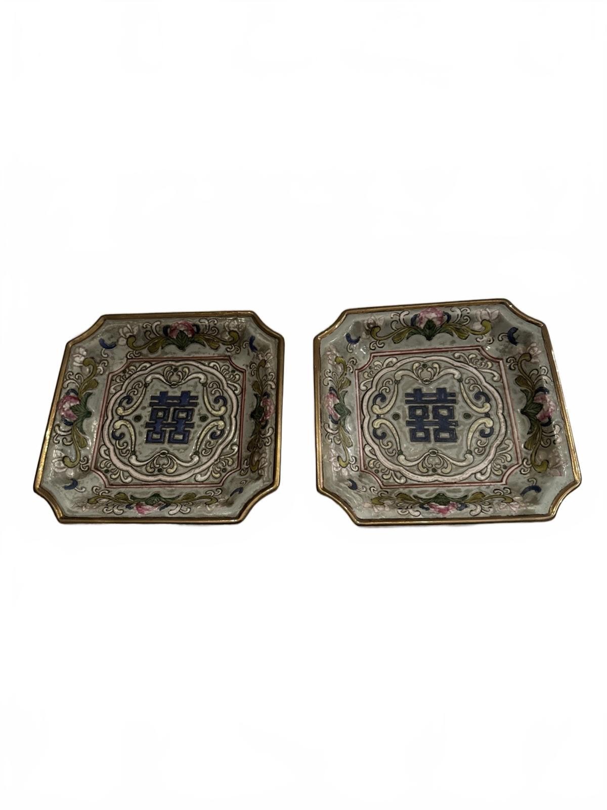 2 Rare Chinese Plates Gilt Qing Tongzhi Good Health Fortune Famille Rose Hexagon 2 Rare Chinese Plates Gilt Qing Tongzhi Good Health Fortune Famille Rose Hexagon