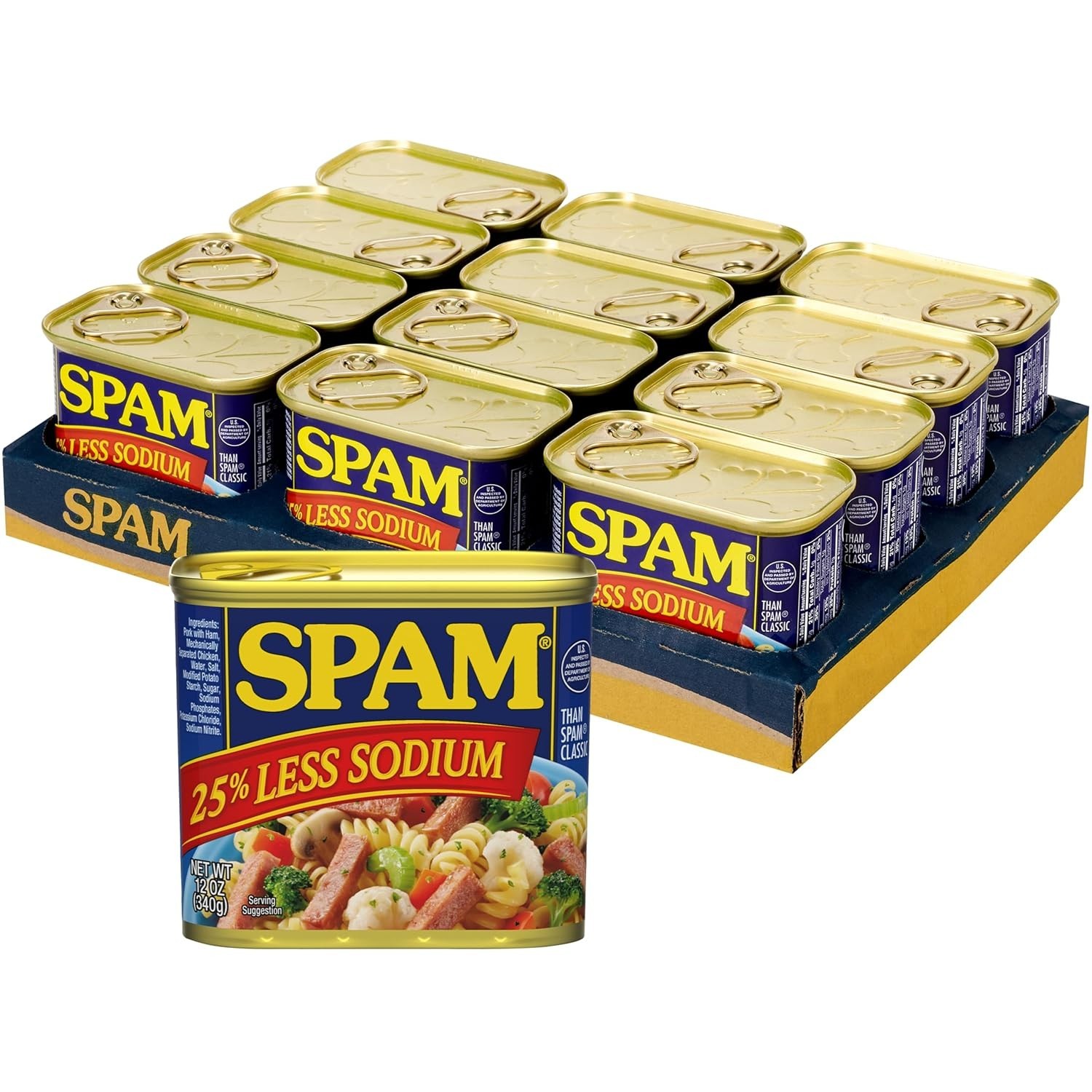 SPAM 25% Less Sodium Canned Meat, Protein, Shelf Stable Food, 12oz x12 SPAM 25% Less Sodium Canned Meat, Protein, Shelf Stable Food, 12oz x12