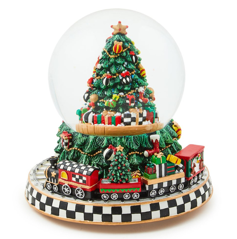  MacKenzie-Childs Cozy Christmas Tree & Train Snow Globe NEW