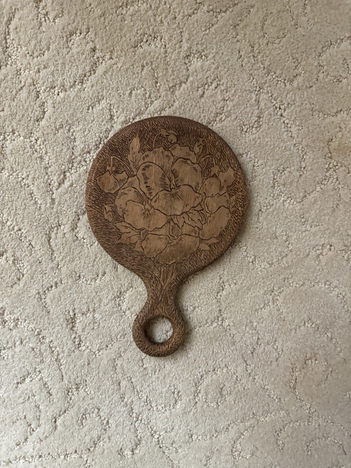 Antique Pyrography Handheld Mirror Antique Pyrography Handheld Mirror