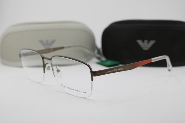 NEW ARMANI EXCHANGE AX 1053 6001 BROWN GUNMETAL CLEAR AUTHENTIC EYEGLASSES 56-18