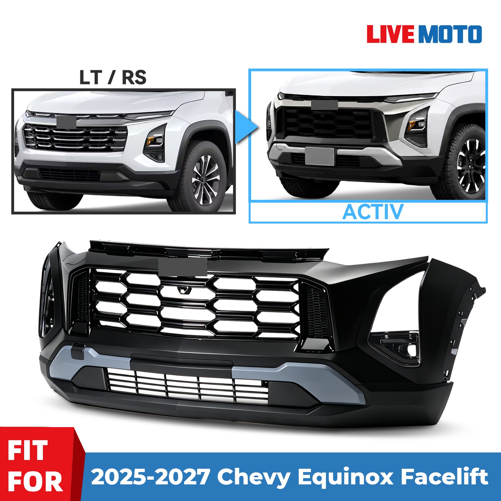 For 2025 2026 2027 Chevy Equinox Front Bumper Grille Facelift Kit to ACTIV Style