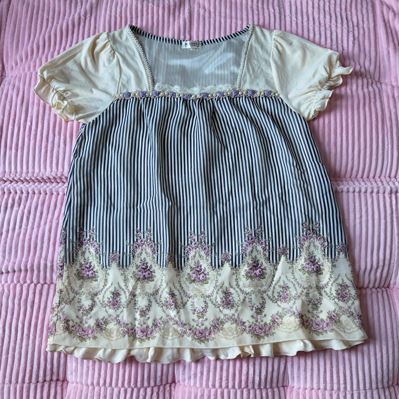 Axes Femme Cream Knit Chiffon Floral Lace Puff Sleeve Blouse Kawaii Japan Axes Femme Cream Knit Chiffon Floral Lace Puff Sleeve Blouse Kawaii Japan