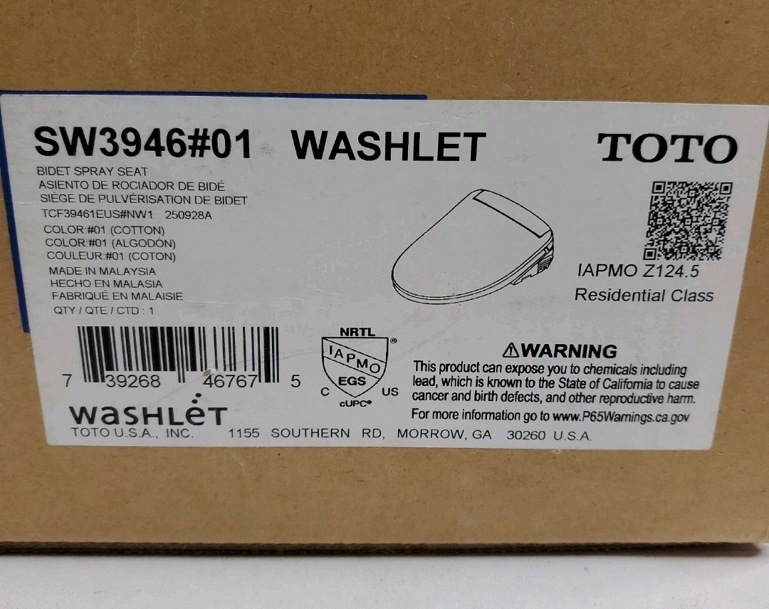TOTO SW3946#01 Washlet KS6 Electronic Bidet Toilet Seat - New Open Box-Complete