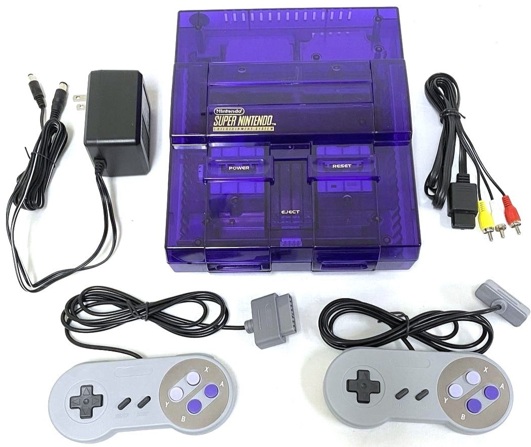 Super Nintendo SNES Translucent Funtastic PURPLE Gaming Console System Bundle Super Nintendo SNES Translucent Funtastic PURPLE Gaming Console System Bundle