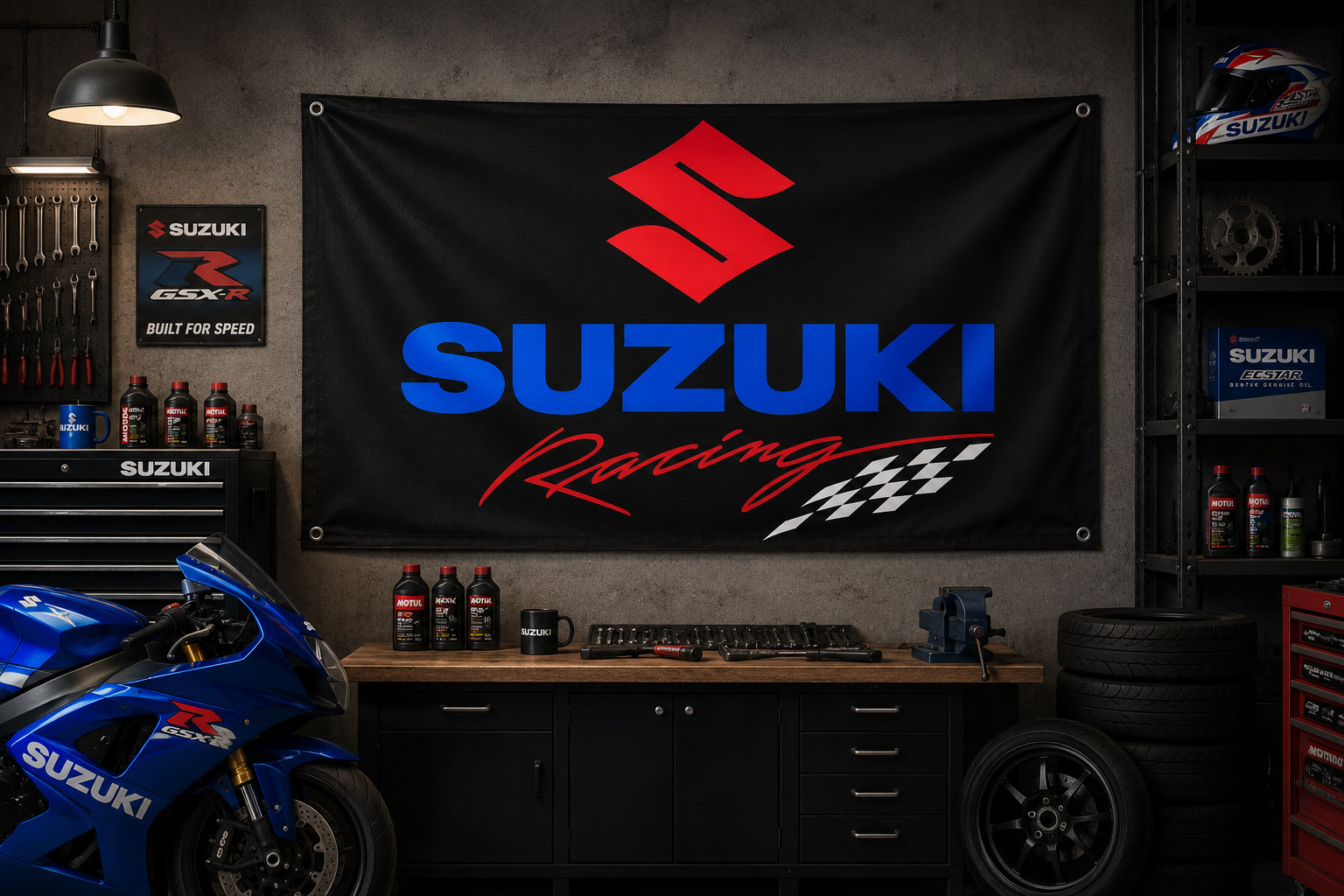 Suzuki Racing Wall Flag 3x5ft Polyester Garage Decors