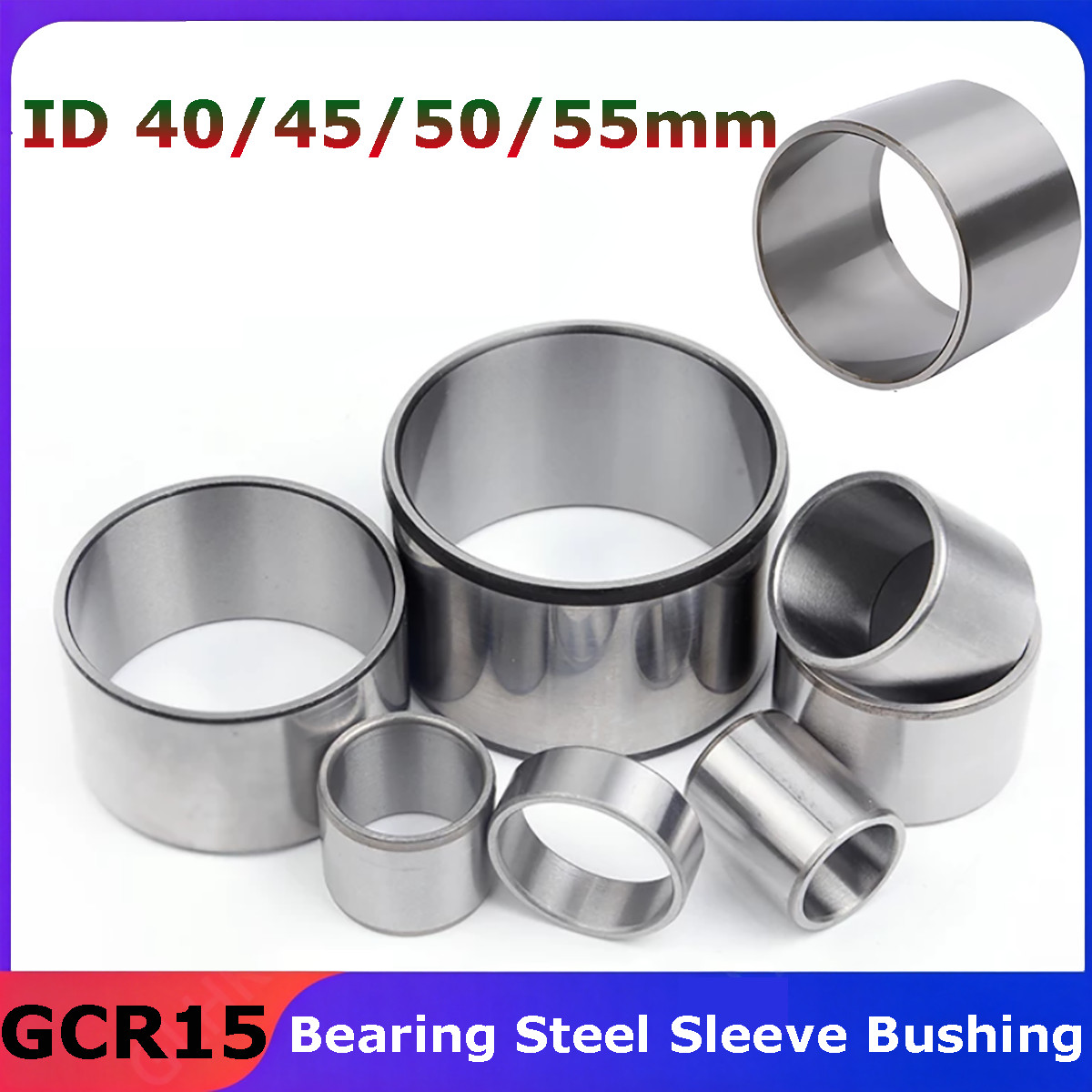 Bearing Steel Sleeve Bushing ID 40/45/50/55mm Wear-Resistant Standoff Spacers Bearing Steel Sleeve Bushing ID 40/45/50/55mm Wear-Resistant Standoff Spacers