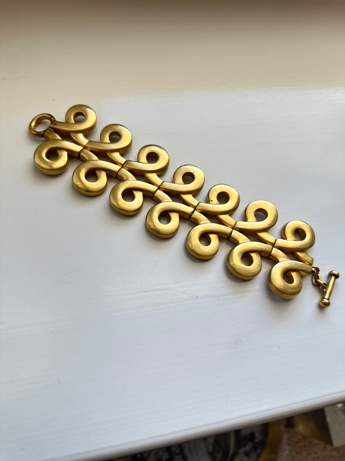 Rare Steven Vaubel Vintage Gold-Tone Sculptural Double Scroll Statement Bracelet