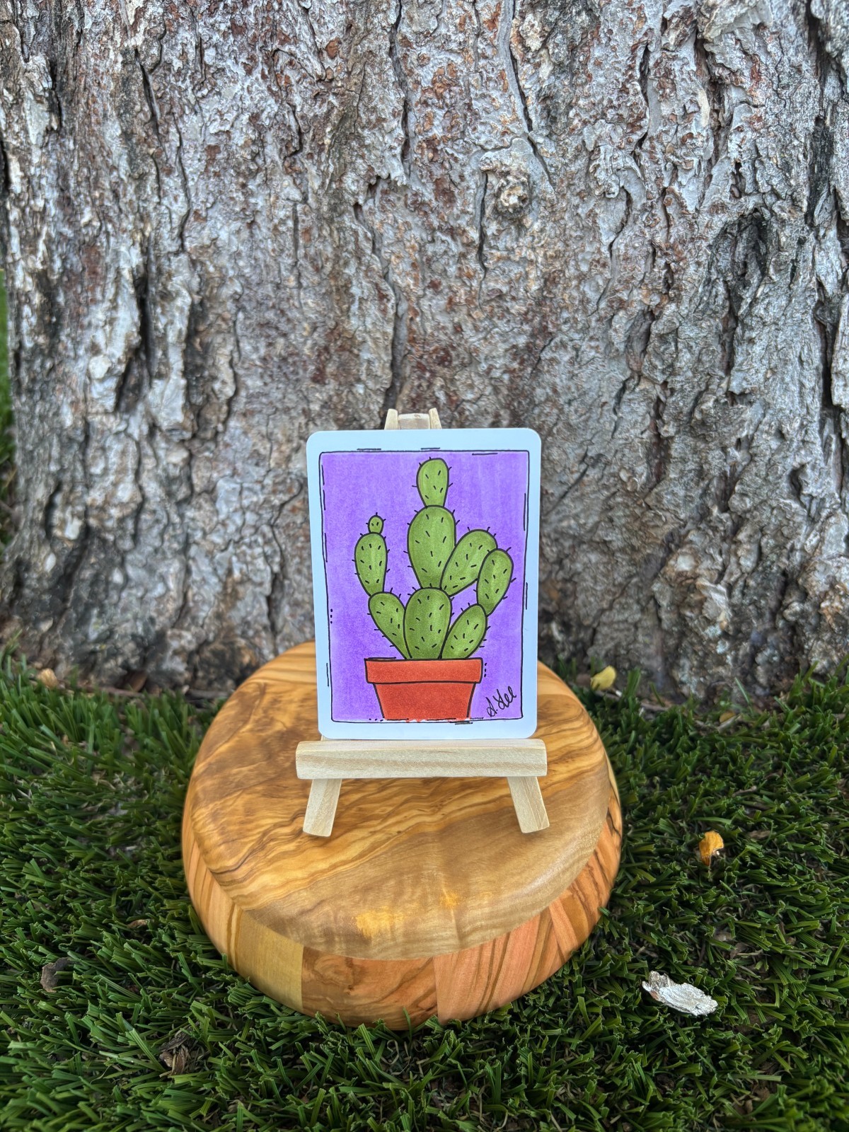ACEO Original Drawing OOAK 2.5x3.5 Cat the Cactus, by the paper crane