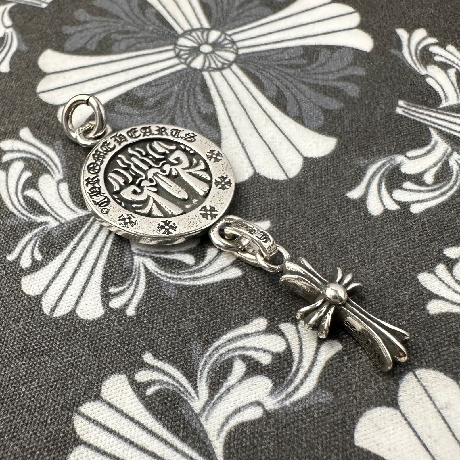 Chrome Hearts Vintage Silver Angel & Cross Motif Medallion Pendant