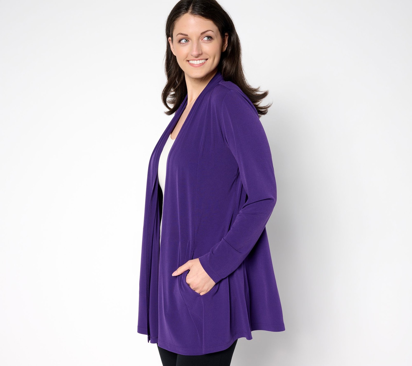 Susan Graver Women\'s Top Sweater Sz L Essentials Liquid Knit Purple A516336