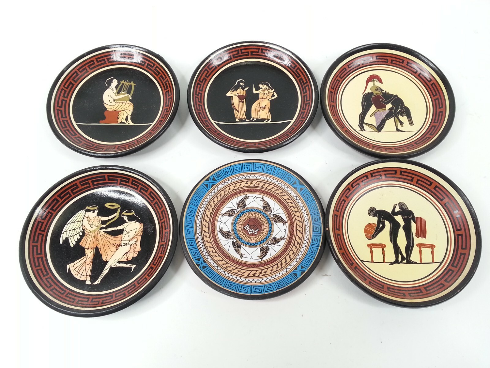 6pc Vintage Roman Greek Mythology Wall Hanging Hand Painted Greece Plates Plaque