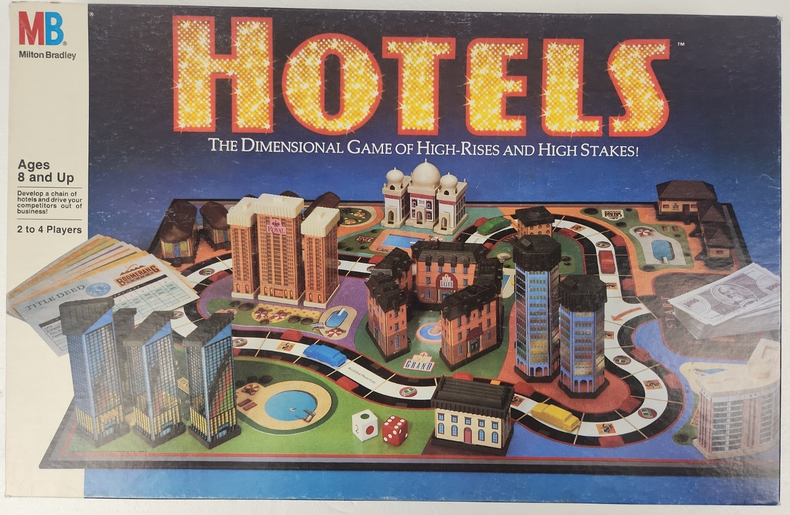 ✅ Vintage 1987 Milton Bradley HOTELS Board Game 3D Real Estate 100% Complete