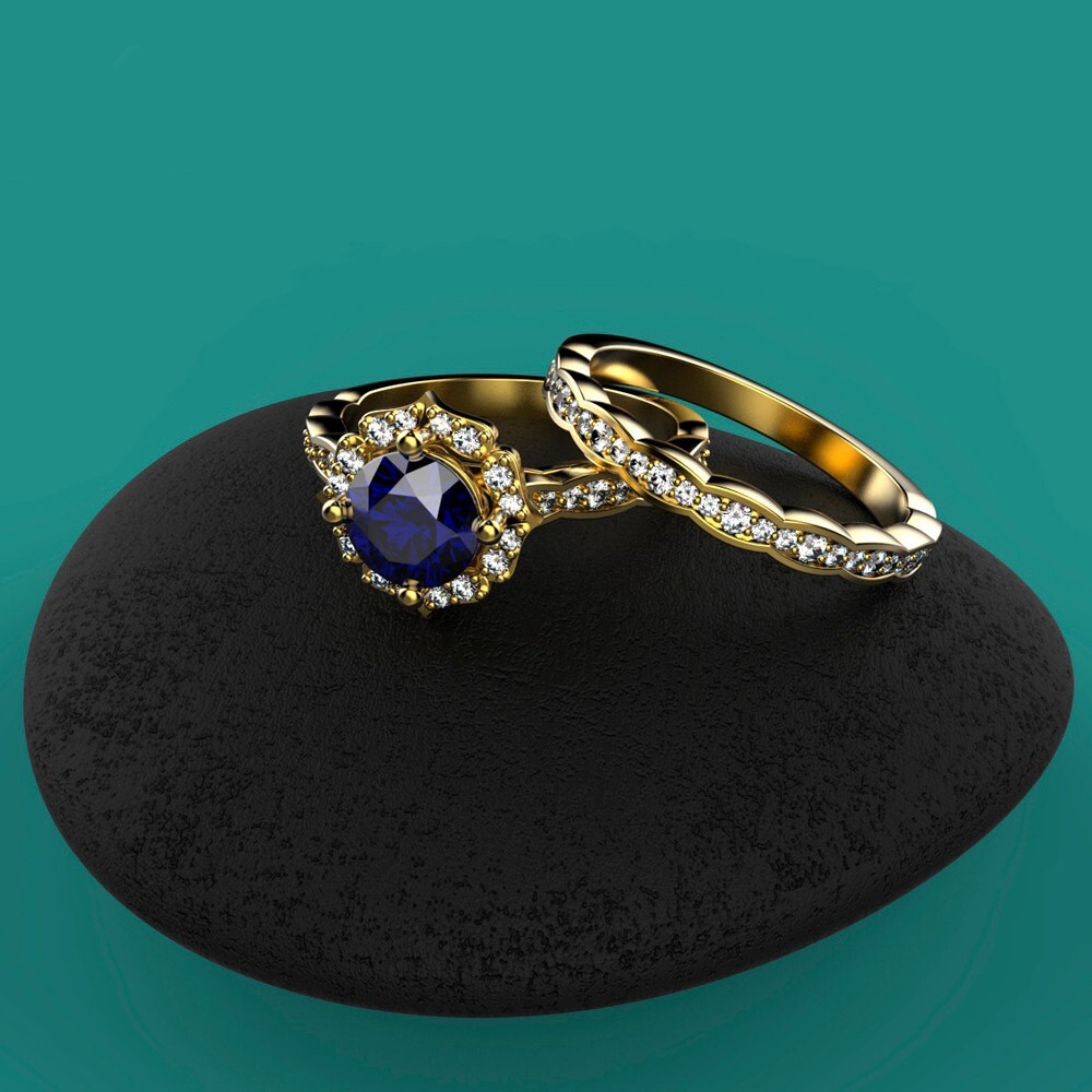 2.31 Ct Round Natural Sapphire Diamond Engagement Ring 14K Yellow Gold Size 6 2.31 Ct Round Natural Sapphire Diamond Engagement Ring 14K Yellow Gold Size 6