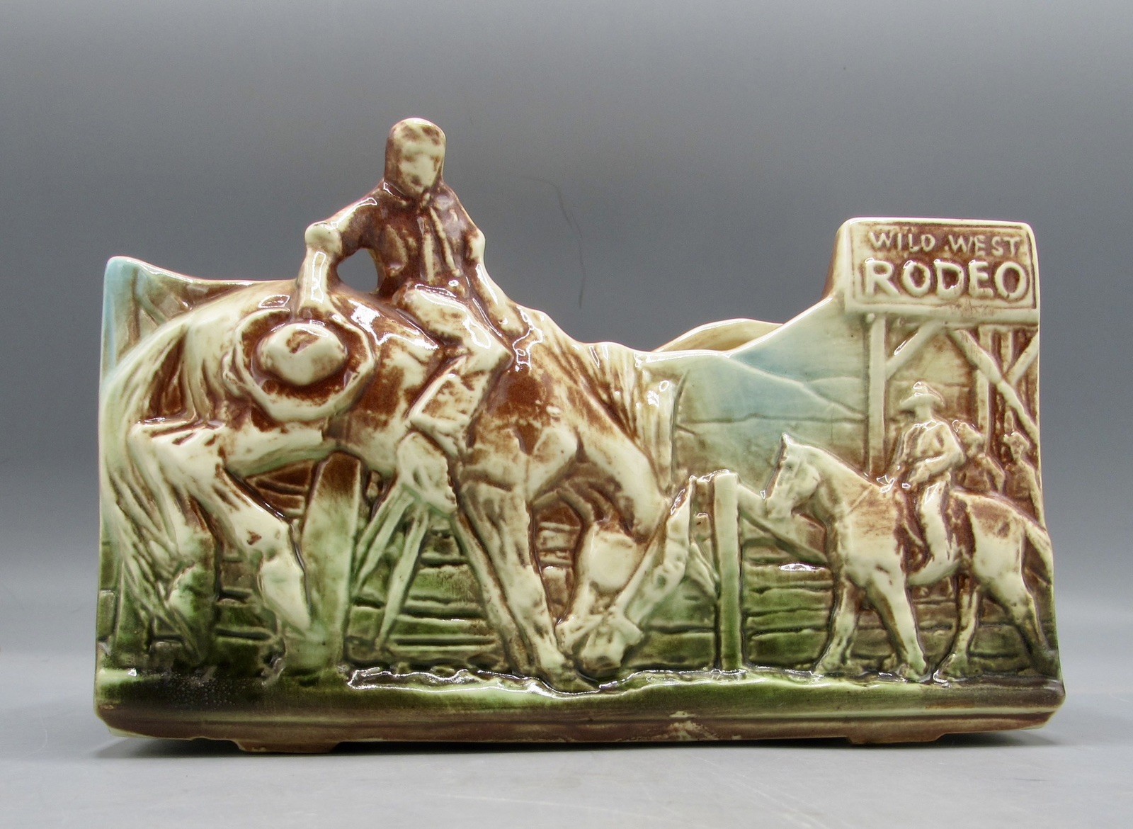 McCoy 1956 WILD WEST Rare #781 RODEO COWBOY PLANTER - Mirror Stamped 7 3/4” x 4” McCoy 1956 WILD WEST Rare #781 RODEO COWBOY PLANTER - Mirror Stamped 7 3/4” x 4”