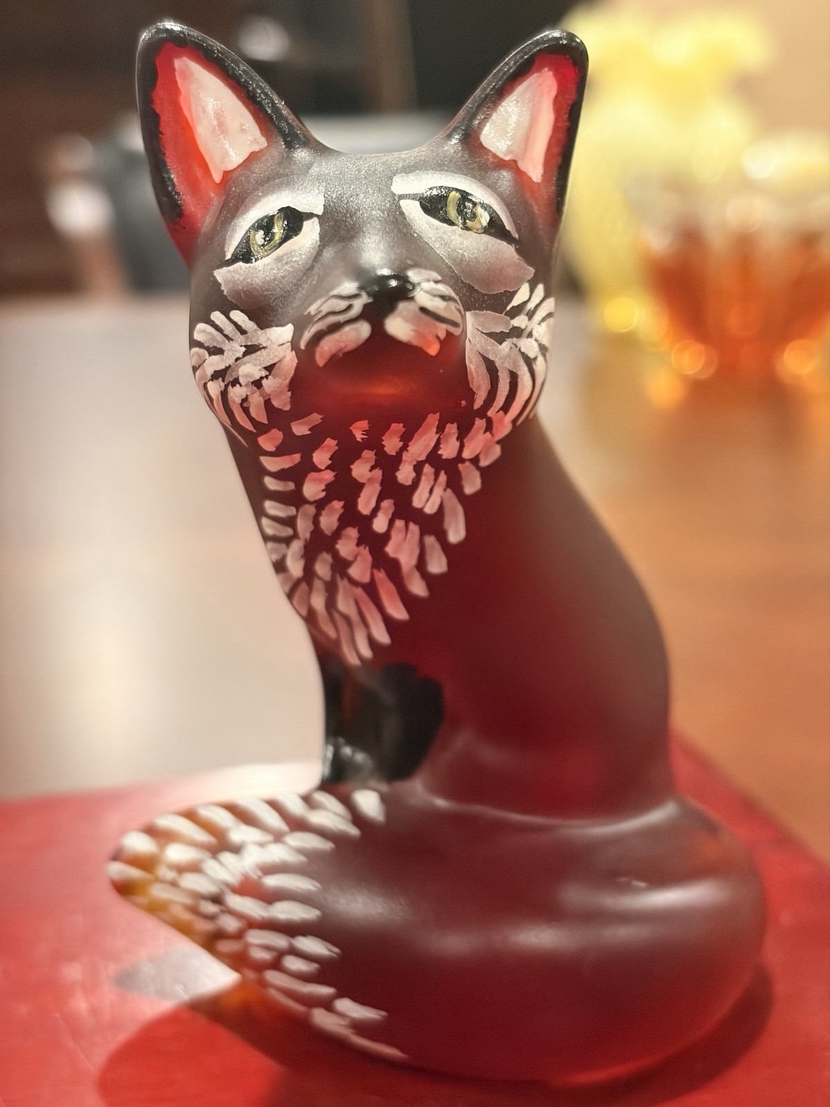 Rare Fenton Dark Ruby Amber Glass Sitting Fox Figurine Hand Painted D Frederick
