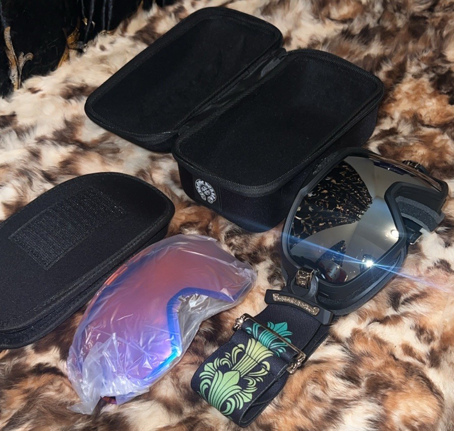 Chrome Hearts Ski Goggles Shield Black Frame Silver Mirrored Lens Adjustable