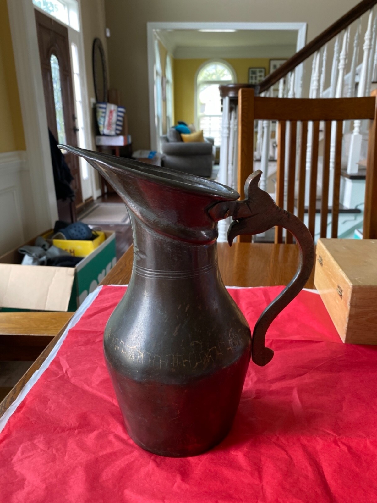 ANTIQUE HAND FORGED BRONZEBRASS PITCHER 11” x 9” ANTIQUE HAND FORGED BRONZEBRASS PITCHER 11” x 9”