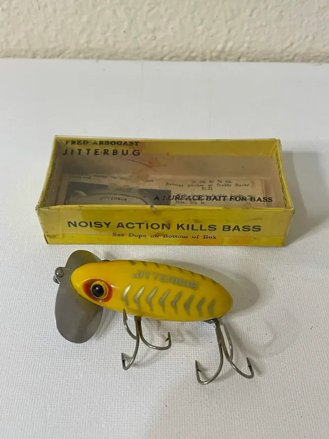 Vintage Fred Arbogast JITTERBUG Lure Special Yellow in Original Box