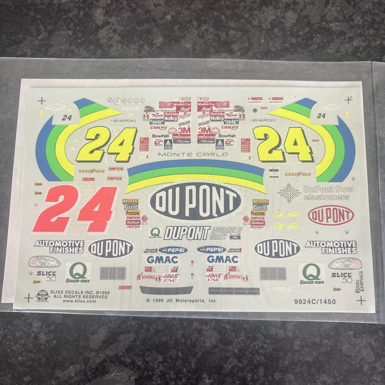 *RARE* Slixx NASCAR DAYTONA NO BULL 1999 NEON #24 Jeff Gordon DuPont Decal #1272 *RARE* Slixx NASCAR DAYTONA NO BULL 1999 NEON #24 Jeff Gordon DuPont Decal #1272