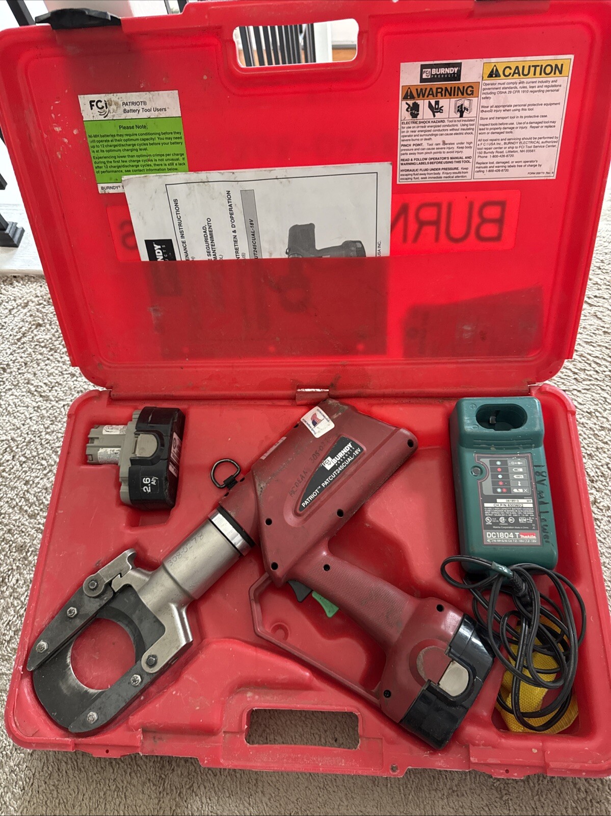 Burndy Patriot PATCUT245 18v Li battery hydraulic CU AL Cable wire cutter Tool Burndy Patriot PATCUT245 18v Li battery hydraulic CU AL Cable wire cutter Tool