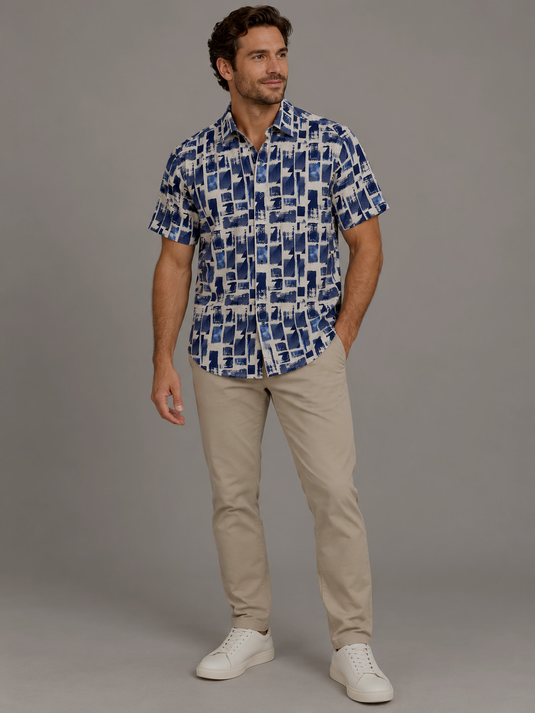 ROBERT GRAHAM Preowned Men\'s Blue White Print Short Sleeve Button Shirt M ROBERT GRAHAM Preowned Men\'s Blue White Print Short Sleeve Button Shirt M
