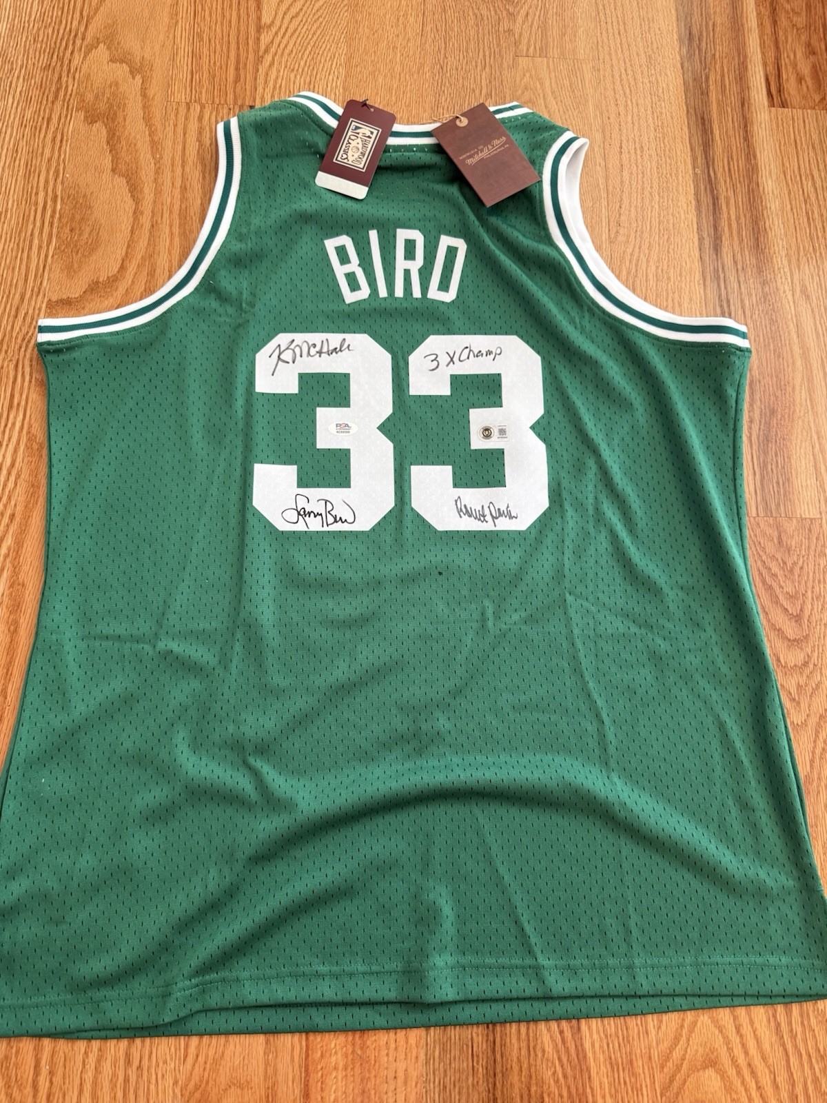 Larry Bird McHale Parish Signed Celtics Mitchell & Ness Jersey PSA Beckett