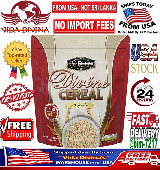 Cafe DlVlNA Divine Cereal Spirulina Reishi High Fiber 15 Sachets🔥US Seller🔥
