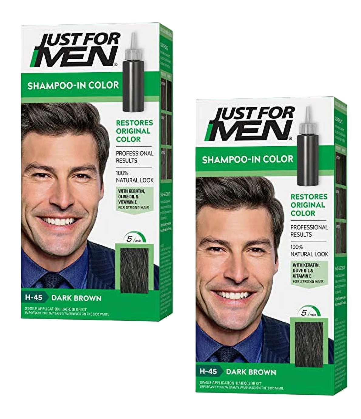 (2 PACK) H-45 Just For Men Shampoo-in Hair Dye for Men, Dark Brown