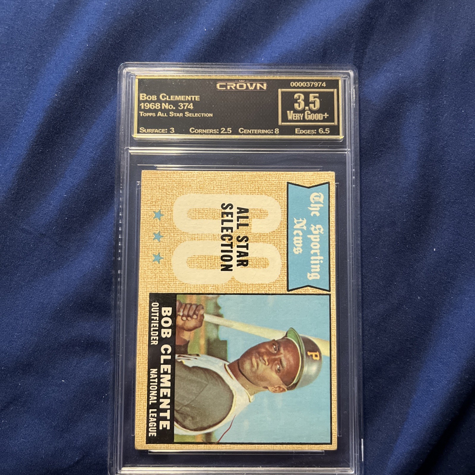 1968 Topps Roberto Bob Clemente #374 Crown 3.5 HOF BASEBALL CARD PIRATES 